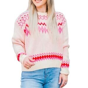 Pink and Red Patterned Women's Sweater